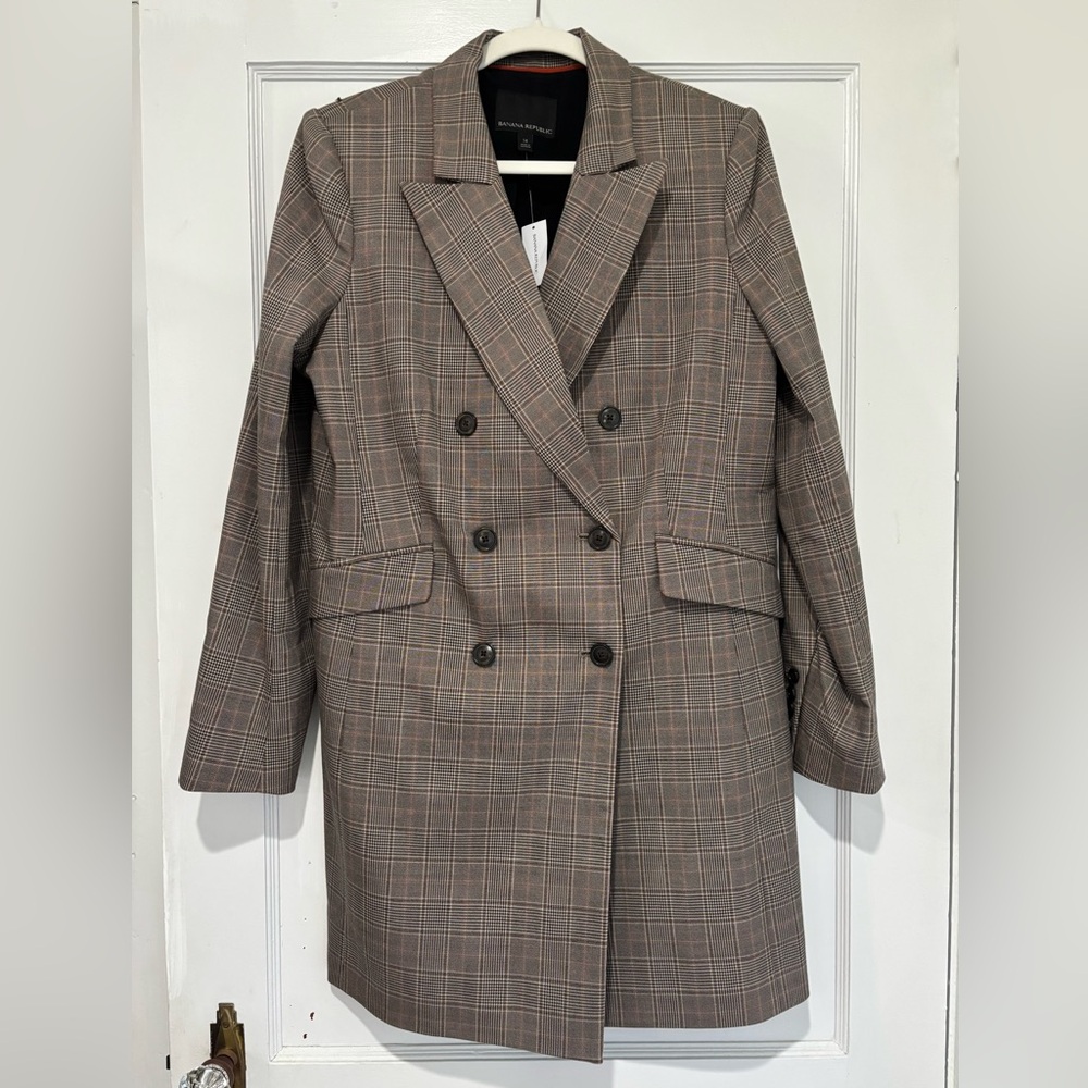 Banana Republic Brown Plaid Double-Breasted Blazer Dress